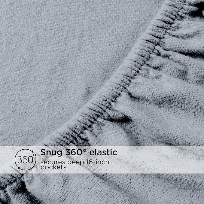 Briarwood Home® Flannel Sheet Set, 100% Organic Cotton, Six-Fold Brushed, Super Soft, Warm, Cozy, Deep Pocket Bedding with NanoTech Infuse for Added Durability and Lasting Comfort (Smoke Grey, Full)