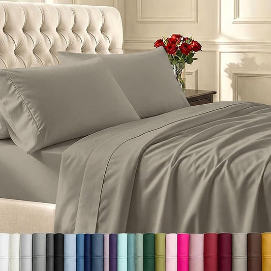California Design Den Soft Twin Sheets Set - 400 Thread Count Sateen, Natural 100% Cotton Sheets, Deep Pockets, and Durable Bedding Set for Dorm Rooms & Adults - Taupe