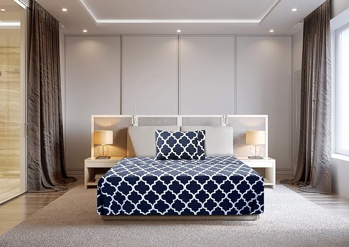 Utopia Bedding Twin XL Sheet Set, Soft Microfiber 3 Piece Bed Sheets with 15" Deep Pocket - Easy Care Brushed Microfiber (Quatrefoil - Navy)