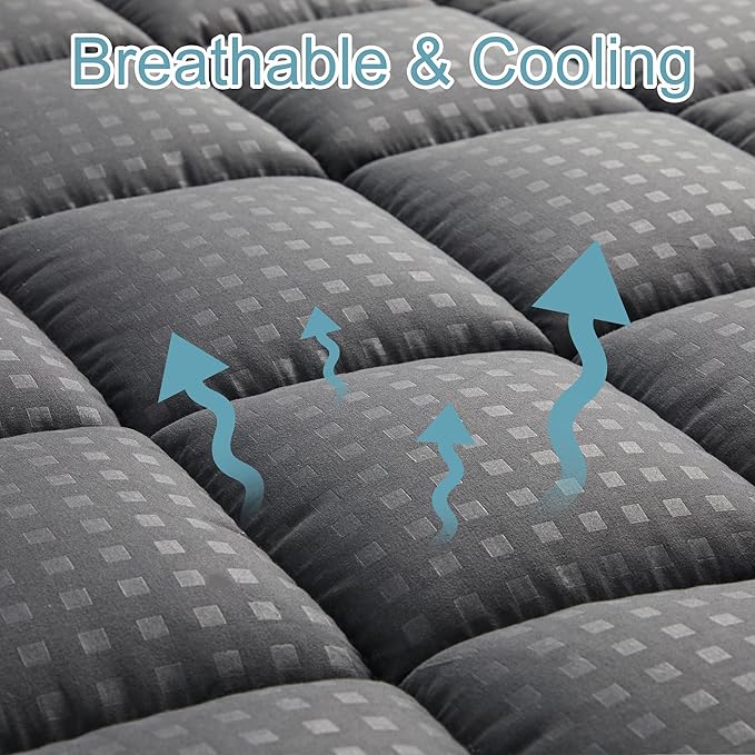 HYLEORY Twin Mattress Pad Quilted Fitted Mattress Protector Cooling Pillow Top Mattress Cover Breathable Fluffy Soft Mattress Topper with 8-21" Deep Pocket, Dark Grey