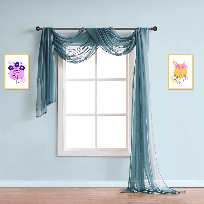 Warm Home Designs Double Window Scarves Bundle. Each White & Dusty Blue Window Scarf Valance is 55" x 144". Great for Fun Room Decor, as Canopy Bed Curtains or Draping Fabric. AS White & D Blue 144"