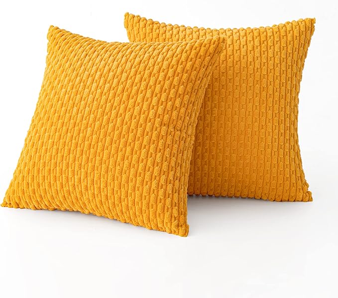 MIULEE Pack of 2 Decorative Throw Pillow Covers 20x20 Inch Soft Boho Striped Textured Corduroy Pillow Covers Modern Farmhouse Home Decor for Couch Bed Sofa Living Room Golden Yellow