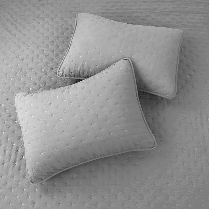 ROARINGWILD Light Grey Queen Size Quilt Bedding Sets with Pillow Shams, Lightweight Bedspread Coverlet, Quilted Blanket Thin Comforter Bed Cover, All Season Summer Spring, 3 Pieces, 90x90 inches