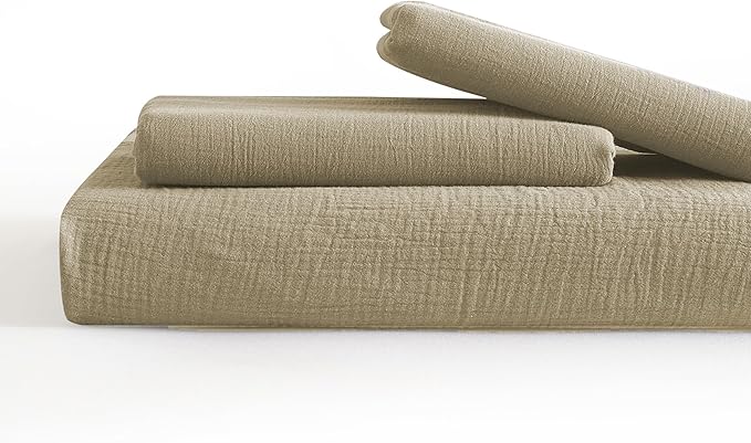 SE SOFTEXLY Muslin Duvet Cover King Size, 100% Washed Cotton Duvet Cover Set, Ultra Soft Comforter Cover Linen Like, 3 Pieces Minimalist Gauze Duvet Cover with 2 Pillowcases, 90"x104", Oatmeal