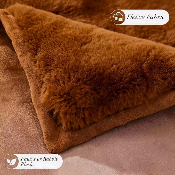 Faux Rabbit Fur Throw Blanket 880 GSM,Ultra Soft Thick Warm Bubble Plush, Reversible Throw for Couch Sofa Bed, Cozy Shaggy Blanket for Bedroom & Living Room(50"x60",Coffee)