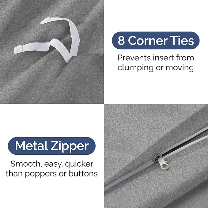 Duvet Cover King Size - Extra Soft King Size Duvet Cover - Lightweight, Breathable, Easy Care & Fade Free w/ Zipper Closures & Ties - 104" x 90" Inches - (Heathered Grey) Comforter Not Included