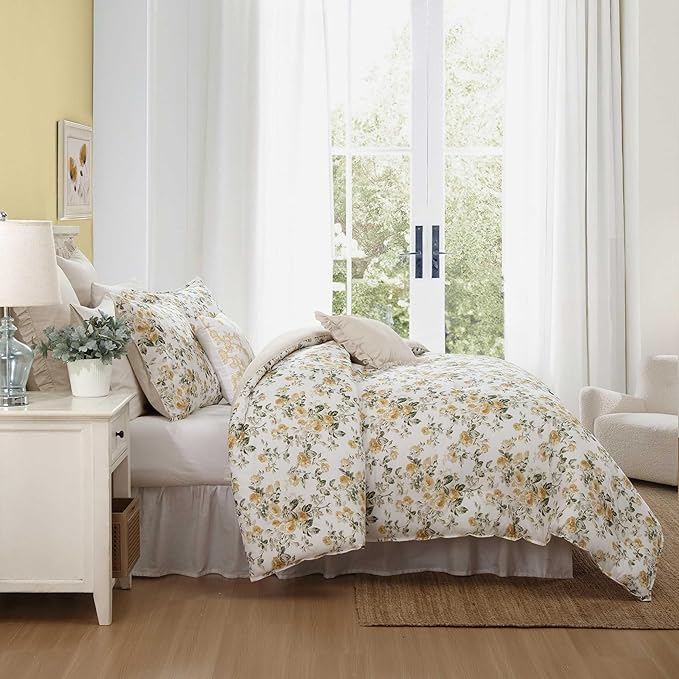 Laura Ashley - Full/Queen Comforter Set, Premium Cotton Bedding with Matching Shams & Bonus Decorative Pillow, Floral Home Decor, Oeko-Tex Certified (Roses Gold, Full/Queen)