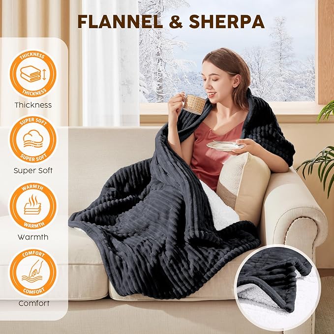 HYLEORY Heated Blanket Electric Queen, Soft Flannel Sherpa Heater 5 Heat Settings and 10 Hours Auto Shut-Off Heating Blanket ETL Certification Over-Heat Protection Machine Washable,Deep Grey