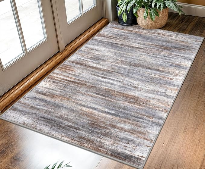 KOZYFLY Abstract Modern 3x5 Ft Area Rug in Grey Brown- Non-Slip and Machine Washable Indoor Rug, Versatile for Entryway, Kitchen, Living Room, Bedroom, Laundry or Nursery Door Mat
