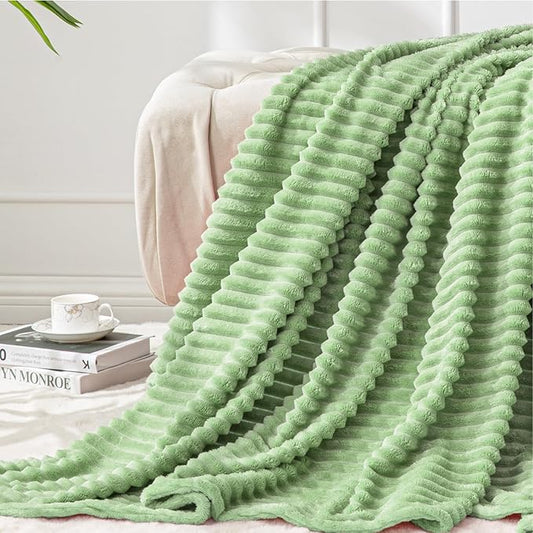 BEDELITE Fleece Blanket Twin Size – 3D Ribbed Jacquard Soft and Warm Decorative Fuzzy Blankets – Cozy, Fluffy, Plush Lightweight Throw Blankets for Couch, Bed, Sofa(Sage Green, 60x80 inches)