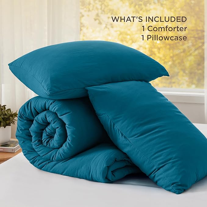 Bedsure Twin/Twin XL Comforter Set, Teal Soft Prewashed Bedding for All Seasons, 2 Pieces GentleSoft™ Bed Set, 1 Lightweight Comforter (68"x88") and 1 Pillowcase (20"x26")