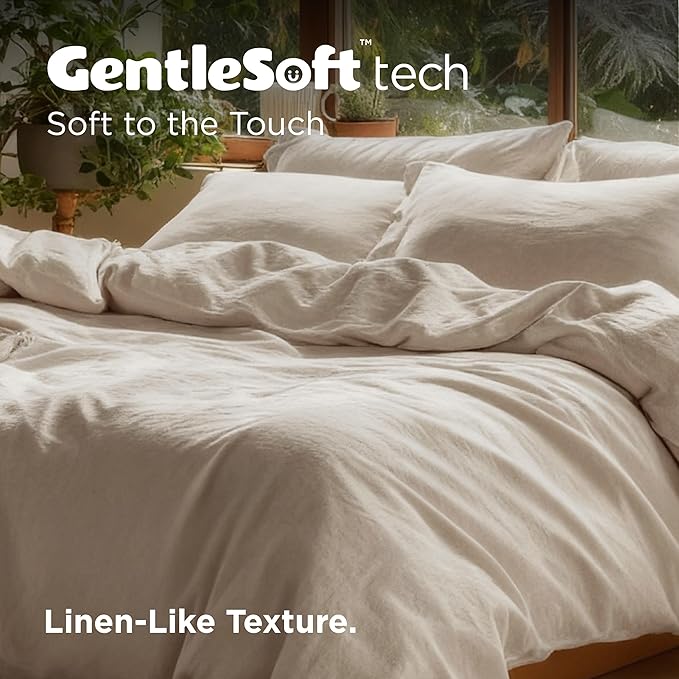 Bedsure 100% Washed Cotton Duvet Cover Twin - Oatmeal Minimalist Cotton Duvet Cover Linen Like for All Seasons - GentleSoft™ Plain Simple Bedding (Oatmeal, Twin, 68"x90")