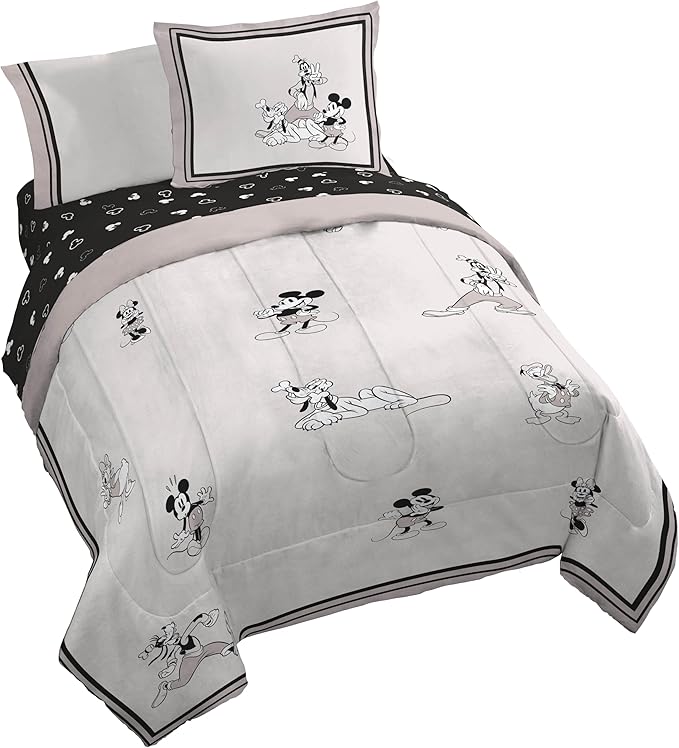 Jay Franco Kids Comforter Set Includes Sheets and Pillow Covers - Soft and Cozy Bed Set for Stylish Room Decor, Official Licensed Bedding, Beige - Mickey and Friends, 7 Piece Queen