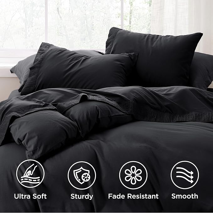 Bedsure California King Sheet Sets - 4 Pieces Soft Cal King Sheets - Breathable & Cooling - Hotel Luxury - Easy Care Polyester Microfiber Bedding for Women, Men, Black
