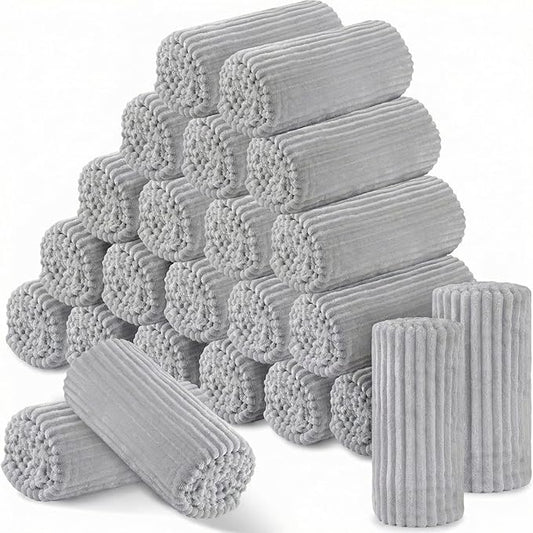 Buryeah 24 Pcs Flannel Throw Blanket Bulk 50 x 60 in Sleepover Blanket Outdoor Wedding Throw Lightweight, Oeko-tex Standard 100 Certified for Sofa Homeless Gifts (Light Gray)