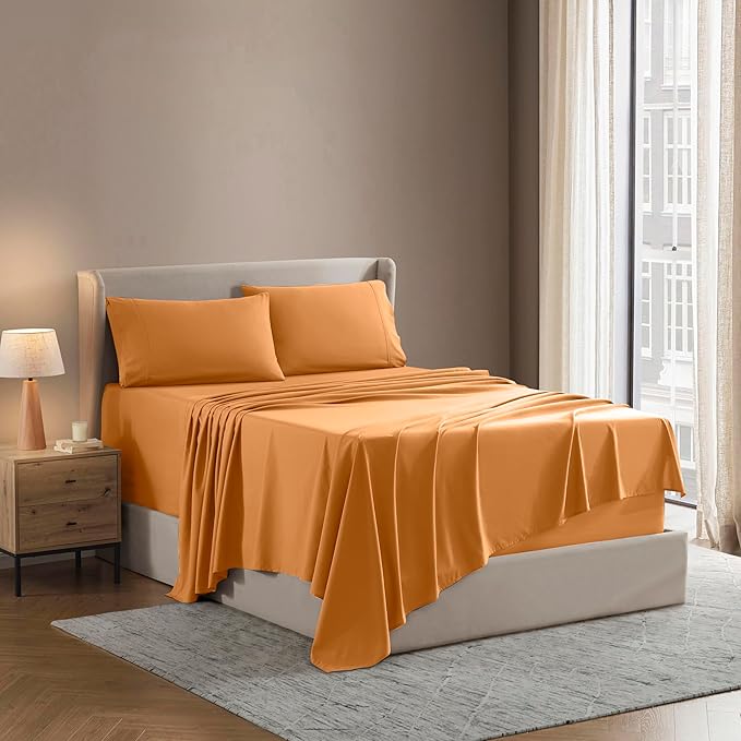 Nestl Queen Sheet Set - Luxury 1800 Ultra-Soft Microfiber Bed Sheets - Double Brushed - Deep Pockets - Easy Fit - 4 Piece Set - Bedding Sheets & Pillowcases (Queen, Light Orange)