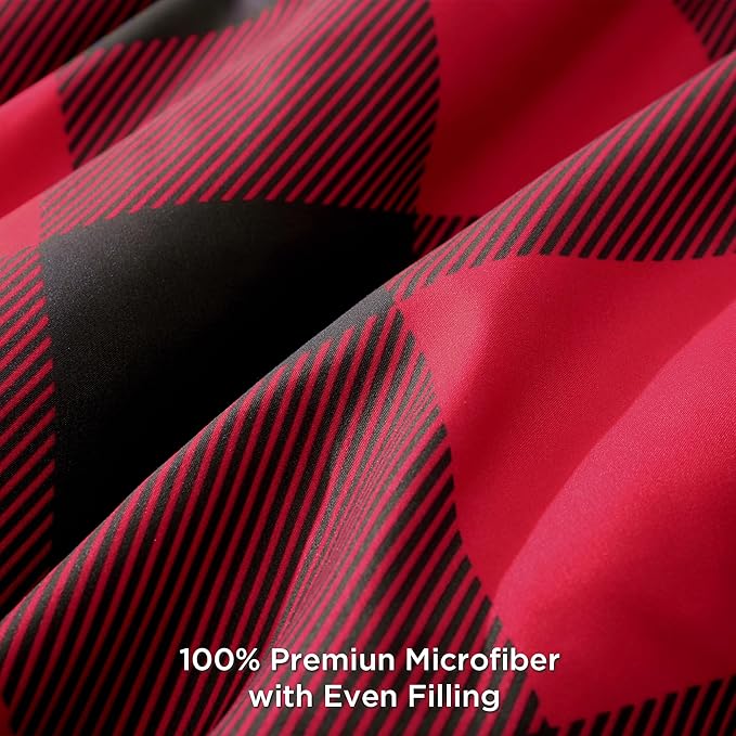 Andency Red and Black Plaid Comforter Set King(104x90Inch), 3 Pieces Buffalo Plaid Checkered Gingham Bedding Comforter Sets, Soft Burgundy Lightweight Geometric Down Alternative Bed Set