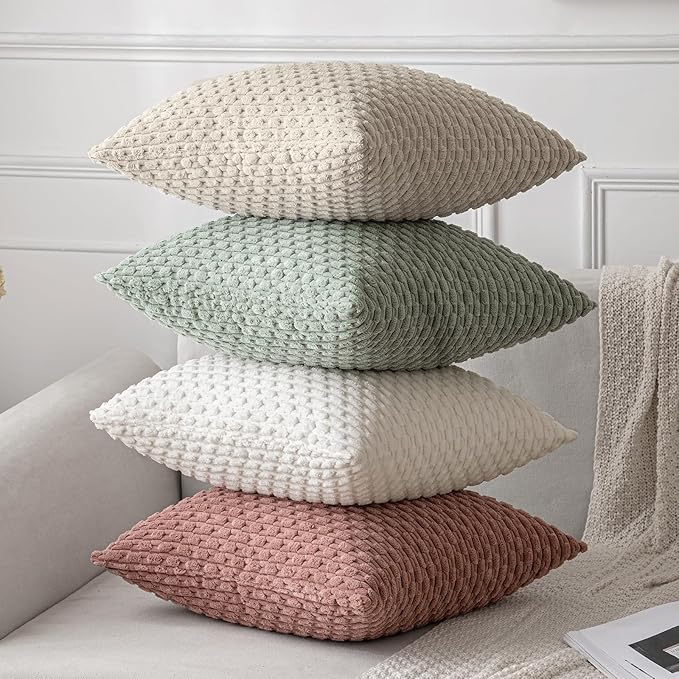 MIULEE Pack of 2 Decorative Throw Pillow Covers 20x20 Inch Soft Boho Striped Textured Corduroy Pillow Covers Modern Farmhouse Home Decor for Couch Bed Sofa Living Room Cream White