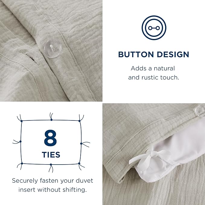 Bedsure 100% Muslin Cotton Duvet Cover King Size - Ultra-Soft, Breathable & Lightweight - Linen Like Gauze Comforter Cover Set with Button Closure and Corner Ties (Linen, King, 104"x90")