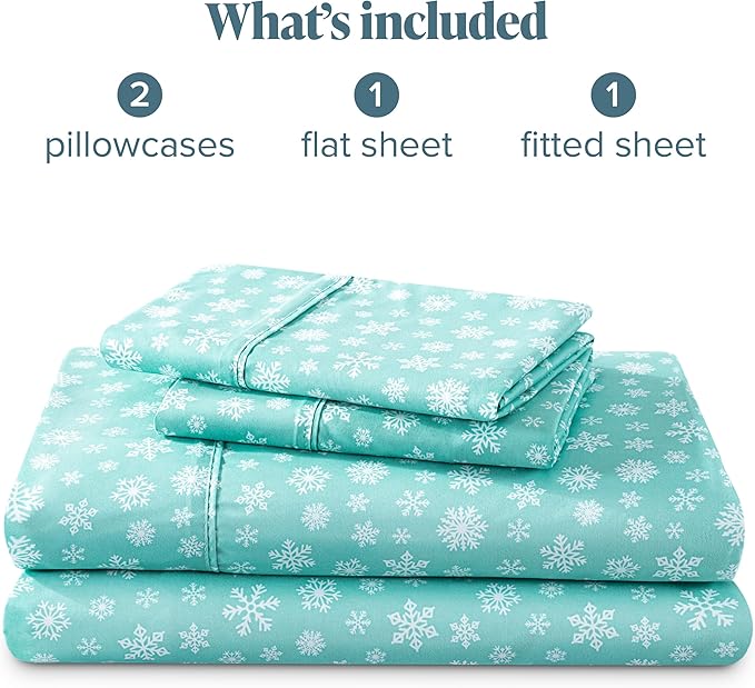 Bare Home Queen - Christmas Sheet Set - Luxury 1800 Ultra - Double Brushed Soft Microfiber - Deep Pockets - Easy Fit - 4 Piece Set - Holiday Bed Sheets (Queen, Snowdrift)