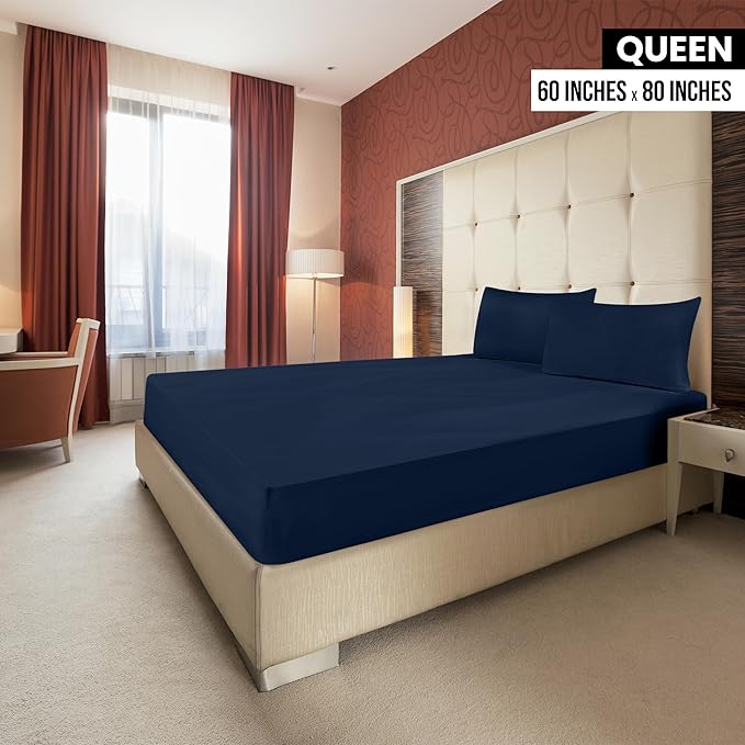 Utopia Bedding Queen Fitted Sheets - Bottom Sheets - Deep Pockets - Soft Brushed Microfiber - Shrinkage & Fade Resistant - Easy Care - 2 Fitted Sheet Only (Navy)