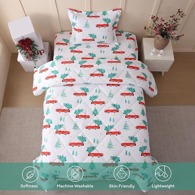 JSD Cars Kids Comforter Set Twin Size, Soft Lightweight Printed Microfiber Beddings Machine Washable Oeko-TEX Certified