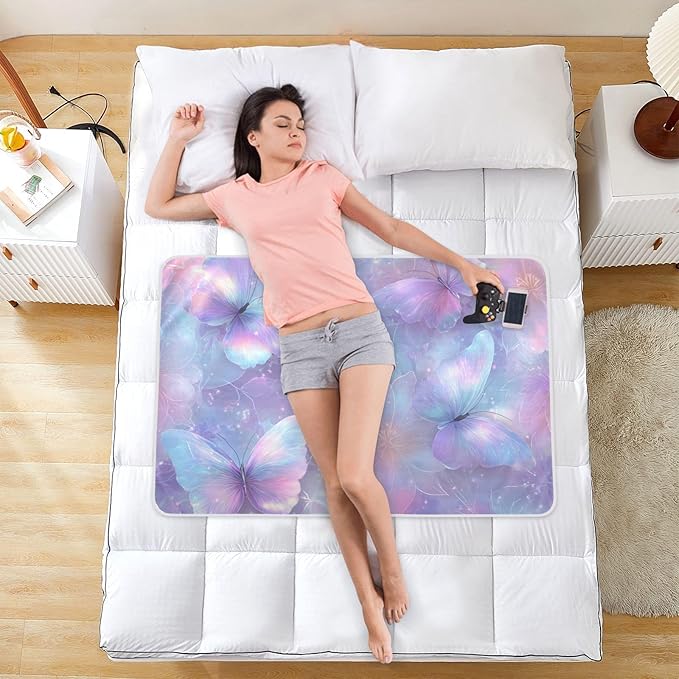 Waterproof Bed Pad Reusable Changing Pad Toddler Mattress Protector Large Pee Pad Baby Diaper Pad Soft Washable Liner Blue Butterfly Blossom