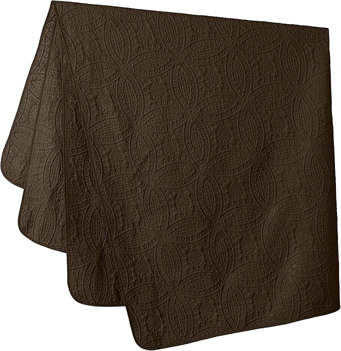 Chezmoi Collection Austin 3-Piece Oversized Bedspread Coverlet Set (Queen, Chocolate)
