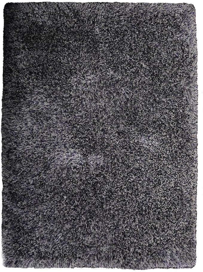 Hand Tufted SHAG Polyester ECO-Friendly Area Rugs - 6'x9', Rectangle, Blue White, Solid Plain Design, High Pile Thick Handmade Anti Skid Rugs for Living Room, Bed Room K00111