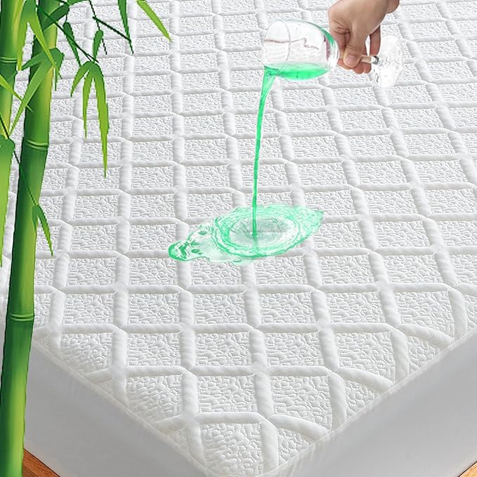 UNILIBRA King Size Waterproof Mattress Protector, 3D Air Rayon Made from Bamboo Cooling Mattress Cover, Breathable Deep Pocket Mattress Pad Fits to 8''-21'' White