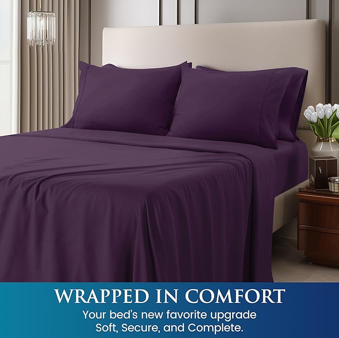 Utopia Bedding Queen Size 4 Piece Sheet Set - Brushed Microfiber - Soft Bed Sheets for Queen Size Bed Set - Includes 1 Fitted, 1 Flat, & 2 Pillow Cases - Deep Pocket (Purple)