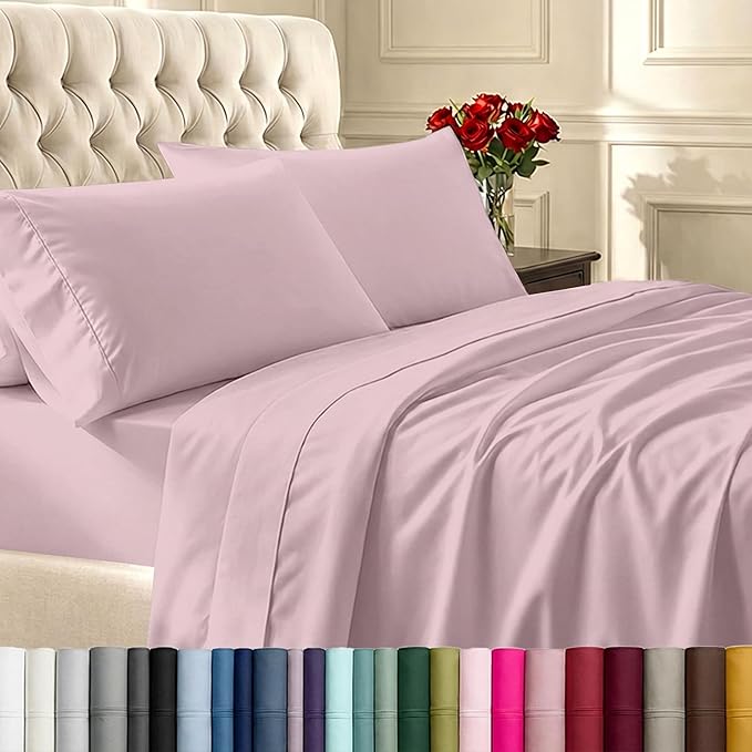 California Design Den Soft Twin Sheets Set - 400 Thread Count Sateen, 100% Cotton Sheets, Deep Pockets, and Durable Bedding Set for Dorm Rooms & Adults - Pink