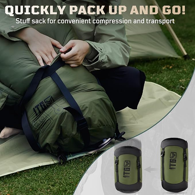 Sleeping Bag for Adults, 25-36℉Cold Weather Mummy Sleeping Bag, Lightweight 3–4 Season Winter Sleeping Bag with Adjustable Hood, Phone Pocket & Compression Sack for Camping Hiking Backpacking