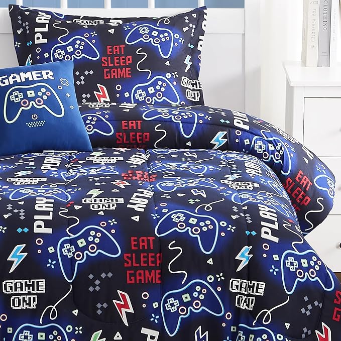 Kids Comforter Set Twin Size for Boys, Glow in The Dark Gamer Bedding Set 1 Comforter, 1 Decor Pillow, 1 Pillow Sham, Twin XL Comforter Set