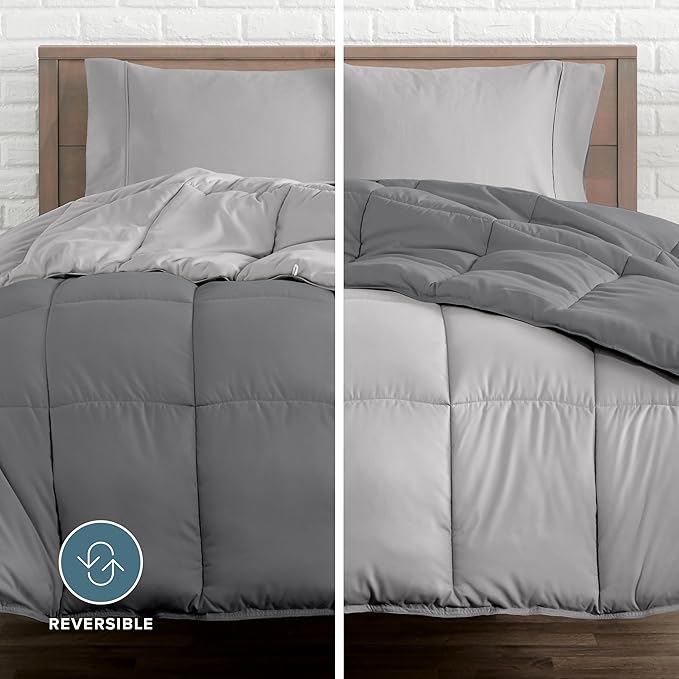 Bare Home Reversible Bed-in-A-Bag Comforter & Sheet Set - King - Down Alternative - Soft - Bedding Set (King, Light Grey/Grey)