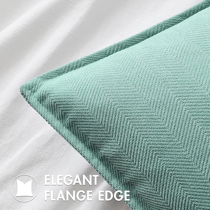 MIULEE Pack of 2 Aqua Green Decorative Pillow Covers 18x18 Inch Soft Chenille Luxurious Couch Throw Pillows Farmhouse Cushion Covers with Elegant Design for Sofa Bedroom Living Room Spring Home Decor