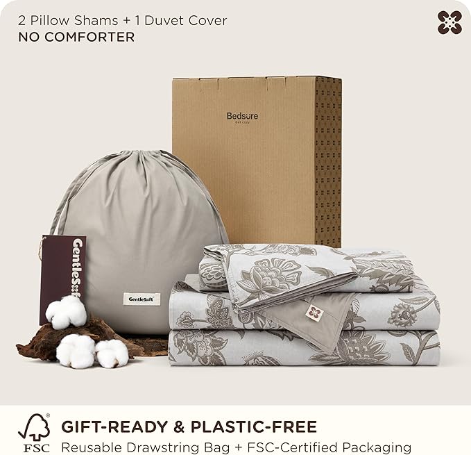 Bedsure 100% Cotton Reversible Floral Duvet Cover King Size - Entwined Vines Pattern Printed Comforter Cover with Zipper Closure & 2 Pillow Shams, Comforter Sold Separately (Linen Vines, 104"x90")