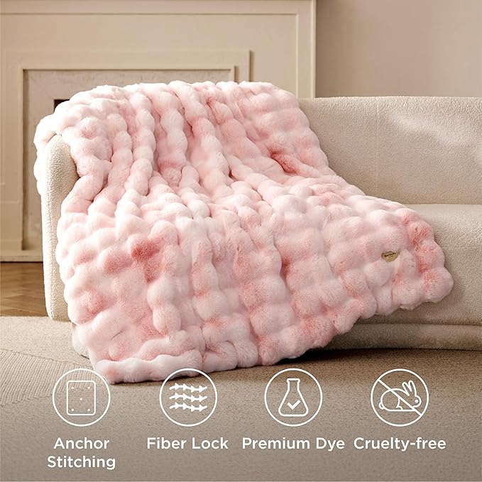 Bedsure GentleSoft Fluffy Fuzzy Tie-dye Pink Blanket for Valentines, Soft Cozy Fleece Faux Fur Throw Blanket for Couch, Cute Pink Decorations for Teen Girl, Thick Warm Plush Room Decor Gifts for Her