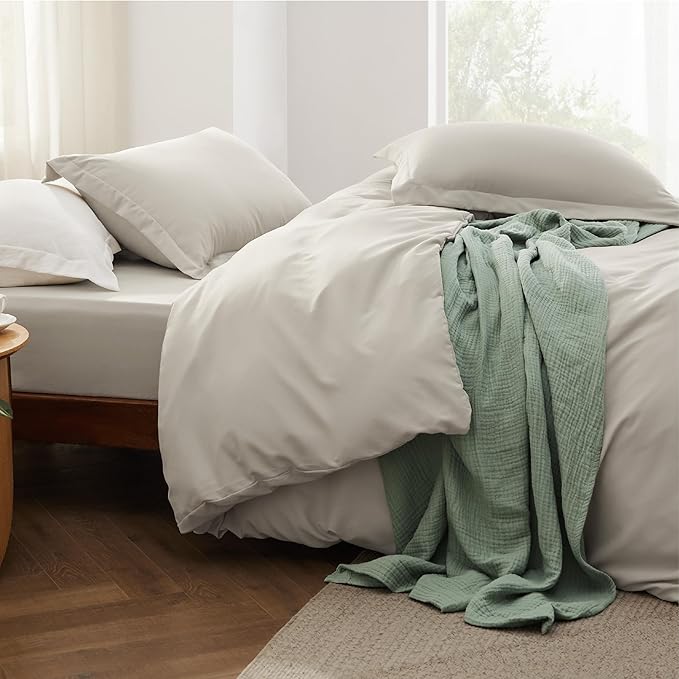 Bedsure Duvet Cover King Size with Fitted Sheet - 4 Pieces Prewashed Polyester Extra Soft Bedding Set, Includes 1 Duvet Cover 104''x90'' with Zipper Closure, 2 Pillow Shams, 1 Fitted Sheet, Linen