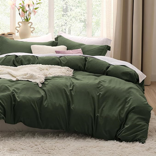 Bedsure Olive Green Oversized King Duvet Cover - 3 Pieces Prewashed Cotton-Like Polyester Extra Soft Bedding Set, Includes 1 Duvet Cover 120''x98'' with Zipper Closure & 2 Pillow Shams, No Comforter