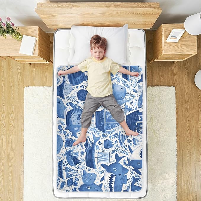 Waterproof Bed Pad Reusable Changing Pad Toddler Mattress Protector Large Pee Pad Baby Diaper Pad Soft Washable Liner Blue Pirate Sharks Pineapples Boats