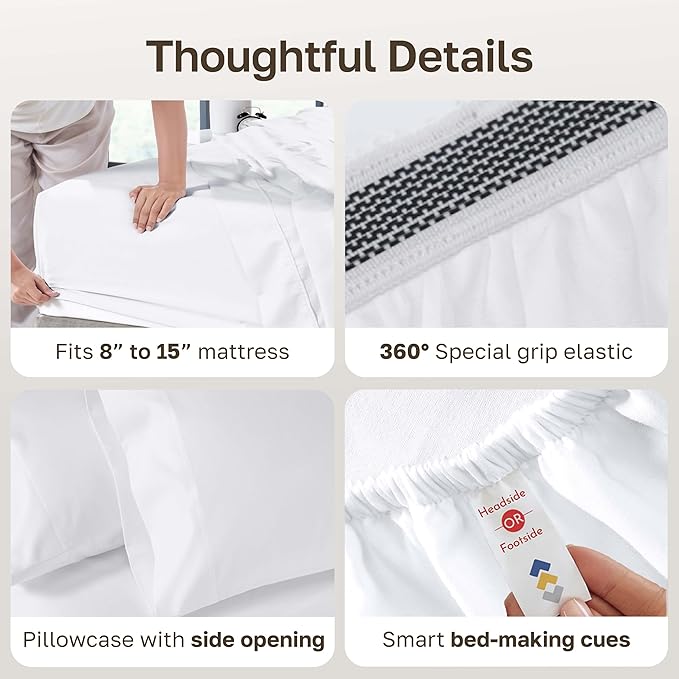 California Design Den Luxury Twin Sheets Set - Buttery Soft 800 Thread Count, 100% Cotton Sheets Sateen, Deep Pockets, Durable Bedding Set - White