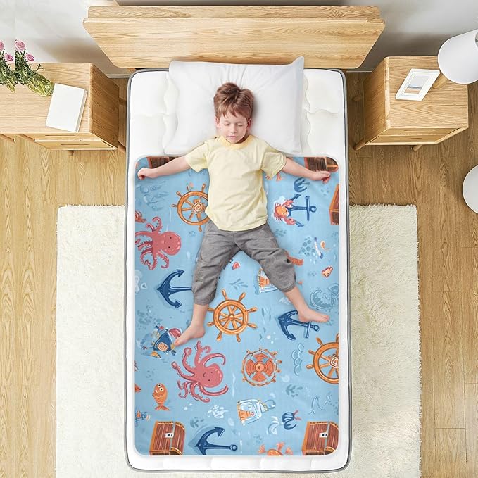 Waterproof Bed Pad Reusable Changing Pad Toddler Mattress Protector Large Pee Pad Baby Diaper Pad Soft Washable Liner Blue Pirate Treasure Box Anchors Octopus