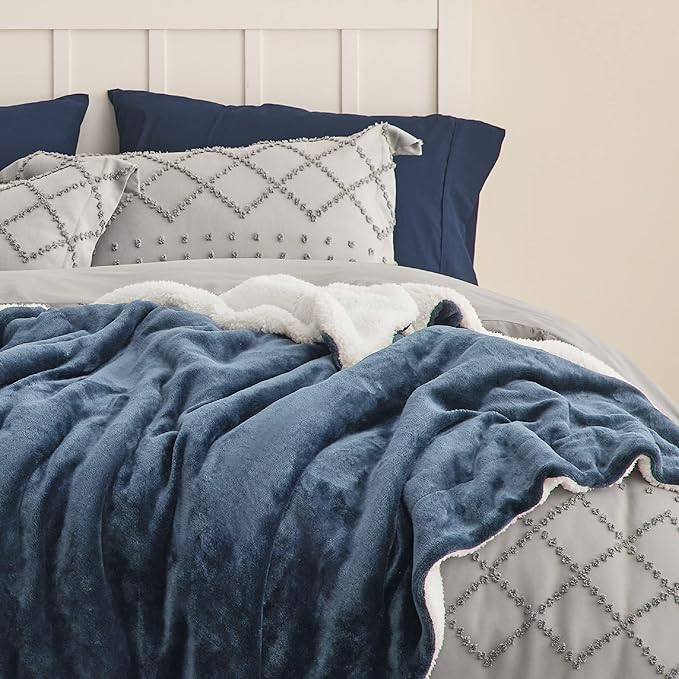 Bedsure GentleSoft Sherpa Fleece Twin Size Blanket for Couch, Non-Heated, Thick and Warm Throw for Women and Men, Soft Fuzzy Plush Twin Blanket for Winter, Slate Blue, 60x80 Inches