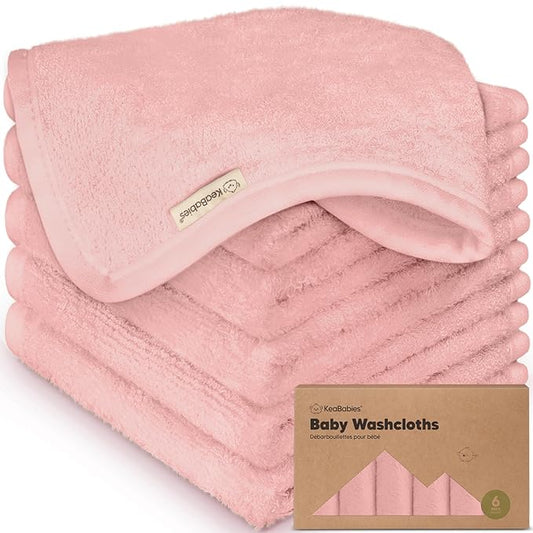 6-Pack Baby Washcloths - Soft Absorbent Viscose from Bamboo Wash Cloths for Babies, Kids, Toddlers, Infant, Newborn Bath Towels, Gentle on Sensitive Skin, 10x10 Reusable Face Towels (Rosy)