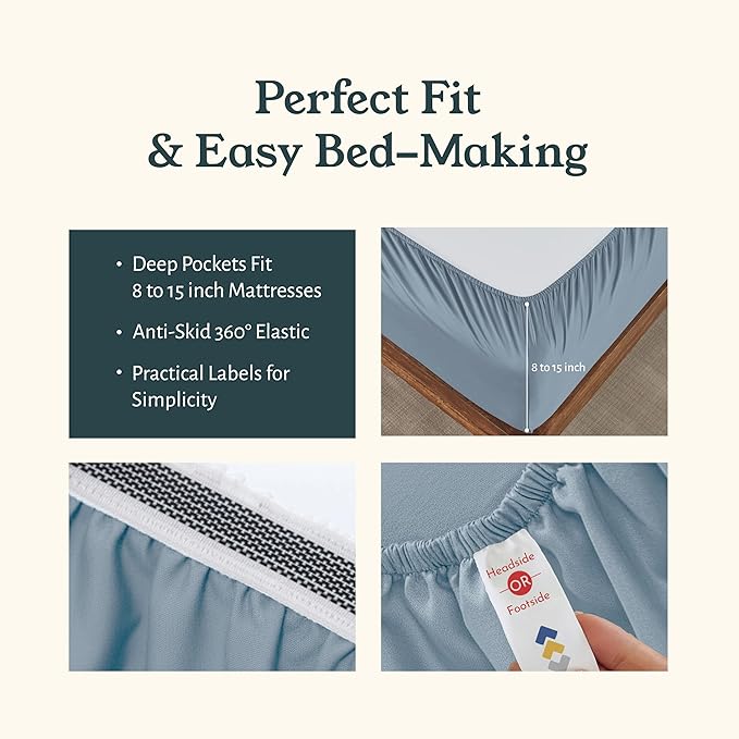 California Design Den 2-Pack Queen Bedsheet Sets - 100% Organic Cotton, Crisp, Breathable and Lightweight Percale, Deep Pocket Sheet & Pillowcase Sets - Blue Hydrangea
