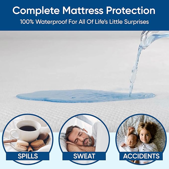 Queen Size Luxury Tencel Mattress Protector, 100% Waterproof, Ultra Soft, Naturally Cooling & Breathable, Deep Pocket Up to 18"