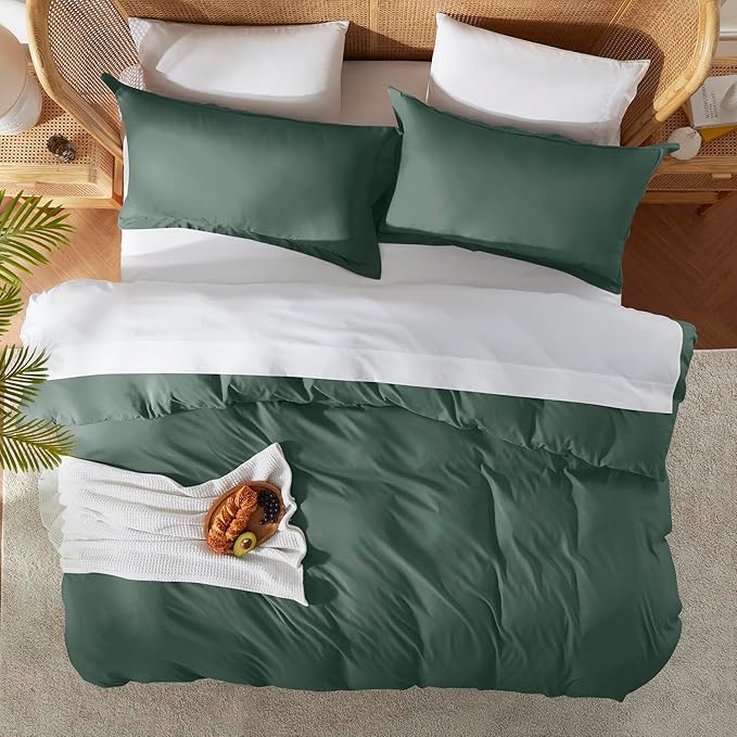 Nestl Forest Green California King Duvet Cover Sets - Soft Double Brushed Cal King Duvet Cover, 3 Piece, with Button Closure, 1 Duvet Cover 104x98 inches and 2 Pillow Shams