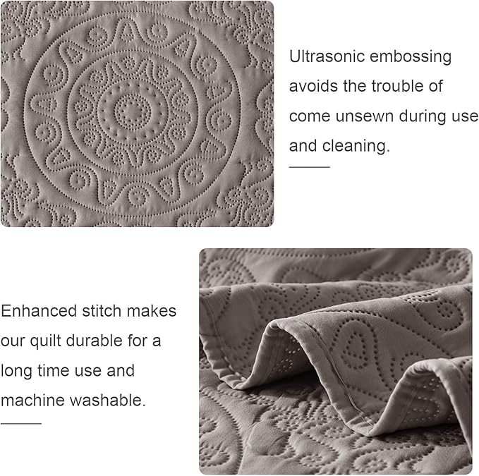 WURUIBO Dark Gray Quilt Set King/Cal King Size, Embossing Microfiber Bedspreads with Pillow Sham, Ligthweight Breathable Thin Coverlet, Reversible Bedding Set for All Season (1 Quilt, 2 Pillow Shams)