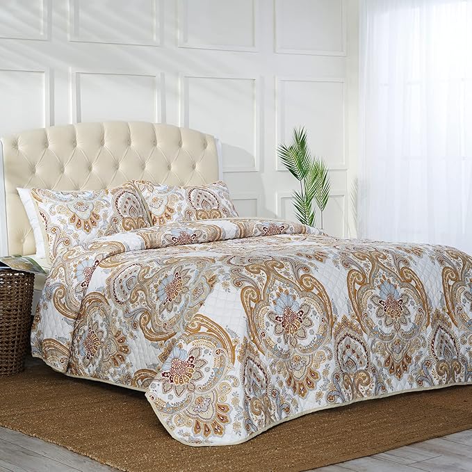 Mellanni Twin Bedspread Coverlet Set - Bedding Cover with Sham - Ultrasonic Quilting Technology - 2 Piece Oversized Quilt Set - Bedspreads & Coverlets (Twin, Paloma Beige)